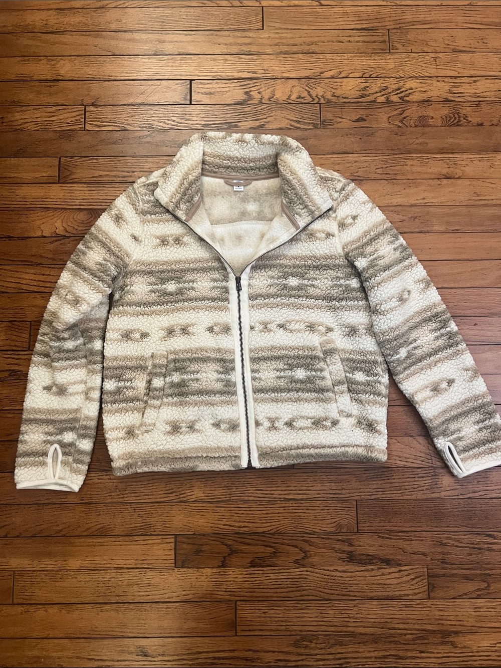 Old Navy Cream & Taupe Patterned Sherpa Jacket